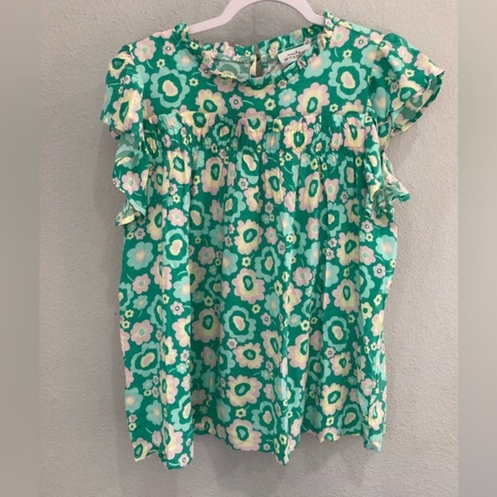 New Emily Wonder Boho Cottagecore Mod Ruffle Floral Office Shabby Chic Top
